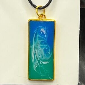 Blue and Green Rectangular Pendant Necklace